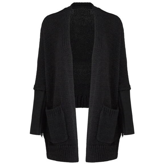 KAUFMANFRANCO Wool Alpaca Chunky Knit Cropped Back Zip Sleeve Cardigan Sweater M - Picture 3 of 6